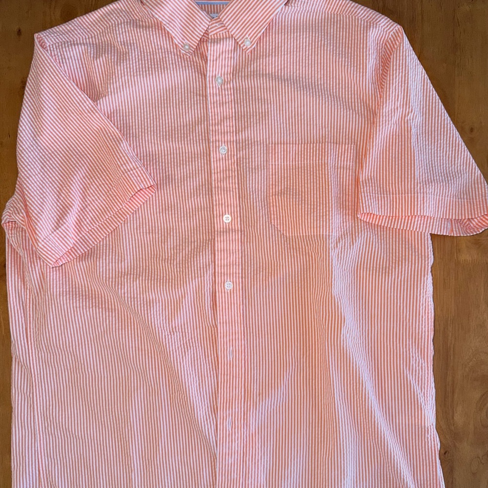 Southern Tide Orange and White Striped Men's Shirt